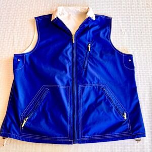 Ralph Lauren Reversible Vest Jacket Blue White Petite Medium P/M Full Zip Sporty